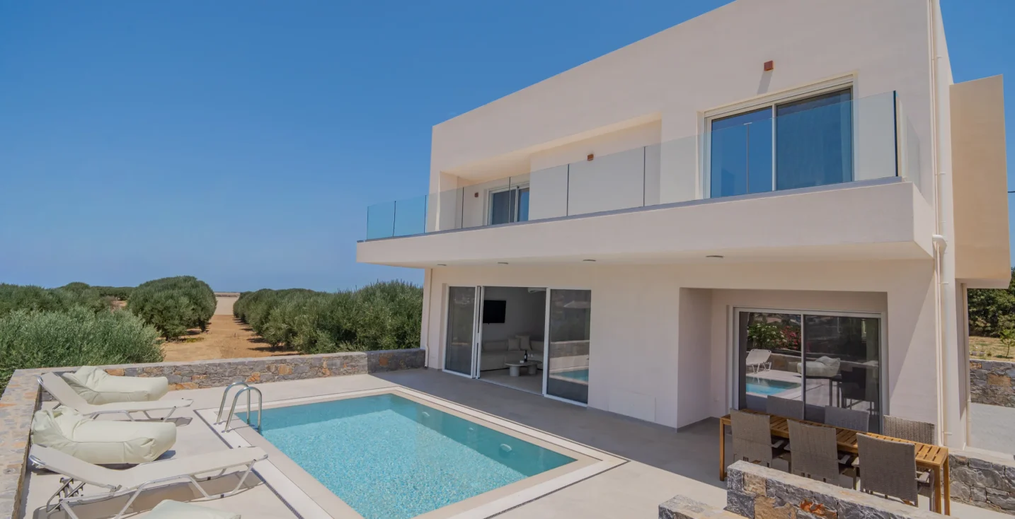 Selene Villa: A three-bedroom private villa with pool, sea and mountain views, accommodating up to six guests near Heraklion.
